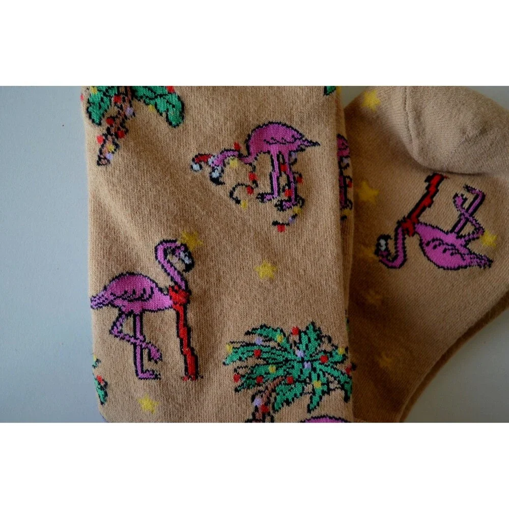 American Eagle Crew Socks Christmas Flamingo Print New Santa Hat Scarf Palm Tree